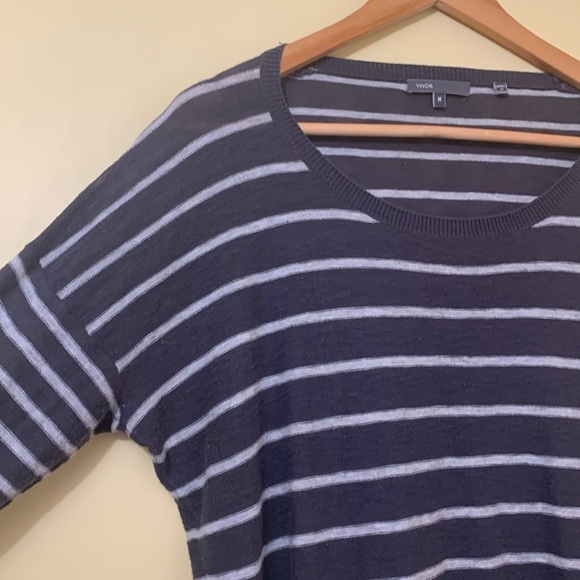 Vince Charcoal Gray Striped Lightweight 100% Cotton Round Neck Knit Top Shirt M - Picture 10 of 17